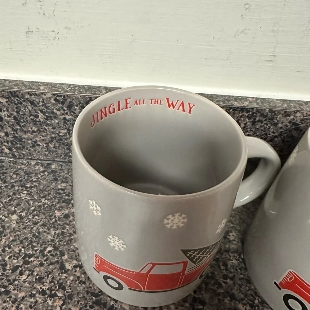 Christmas Red Truck Ceramic Mug Set